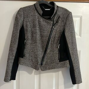 White House Black Market Tweed Jacket with Black Leather trim
